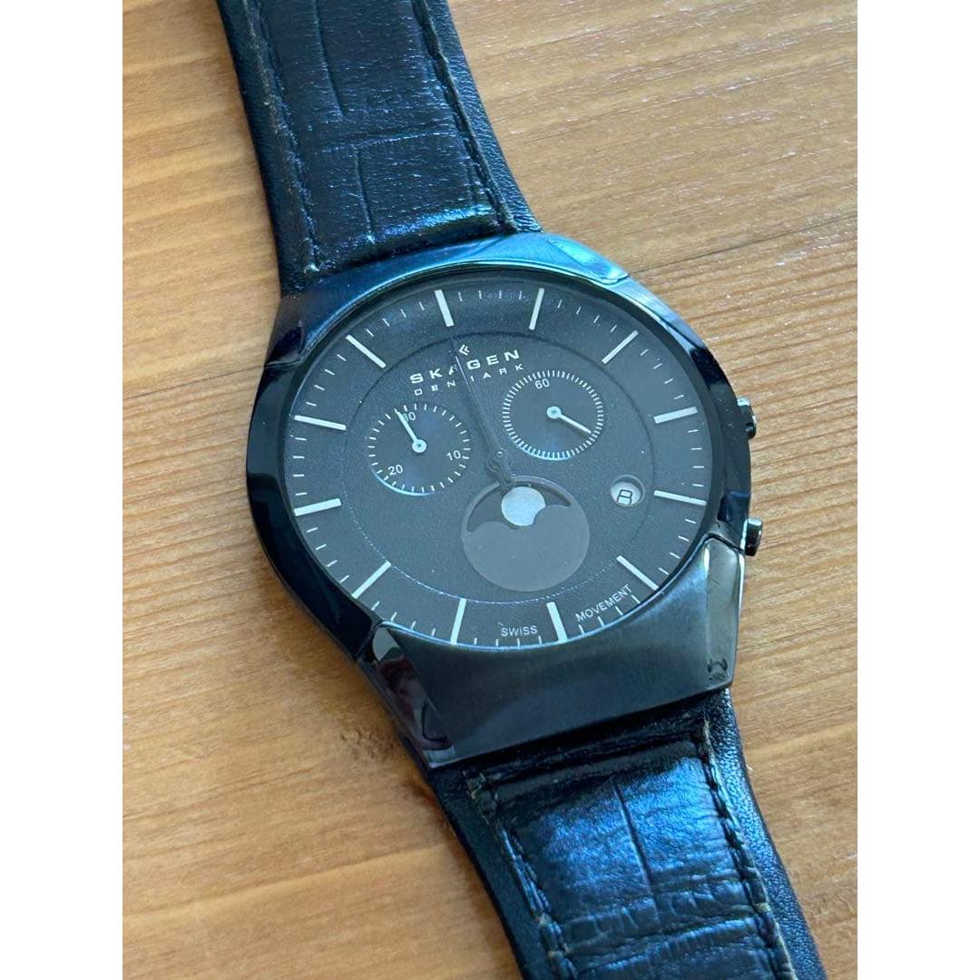 Used SKAGEN DENMARK Watch Moon Phase Black