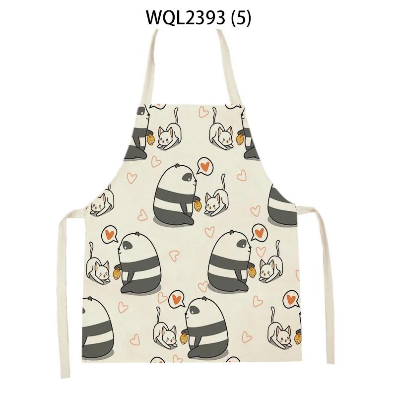 Home Kitchen Cooking Aprons Lovely Animal Bears Printed Sleeveless Linen Colorful Aprons for Men Women Baking Accessories