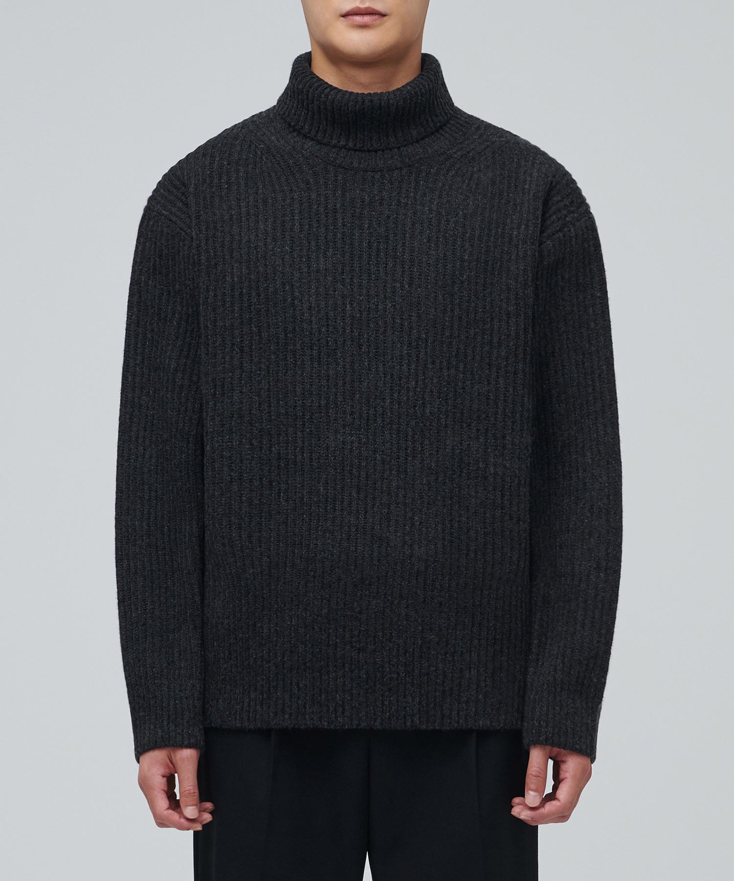 Musinsa Standard Lambswool Ribbed Turtleneck Knit [Charcoal Gray] Charcoal Gray/Xl
