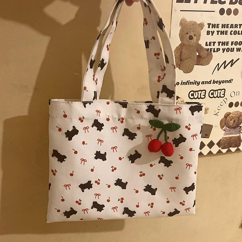 Roztomilé kotě, třešňový potisk s mašlí, plátěná taška tote, velká kapacita, cestovní, přenosná, úložná taška na drobnosti, dívčí, dojíždění, taška přes rameno, dárek