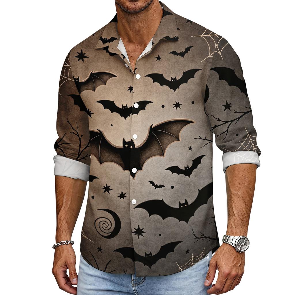 Men's Halloween Loose Fit Long Sleeve Shirt Vintage Casual Breathable Button Down Shirt for Autumn Spring Outdoor Daily Wear