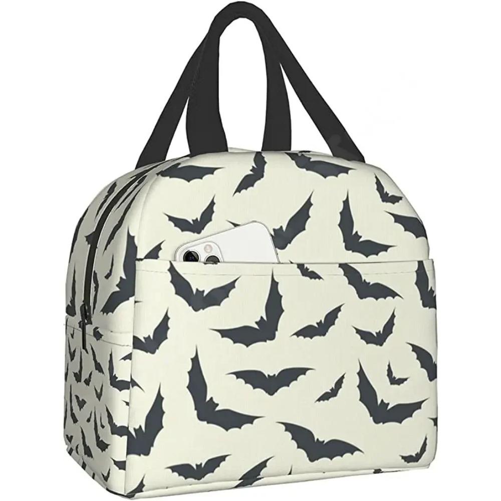 Geantă de prânz cu lilieci de Halloween, cutie de prânz reutilizabilă, impermeabilă, termică, tip geantă tote bento, recipient pentru prânz, geantă frigorifică pentru femei, geantă izolată