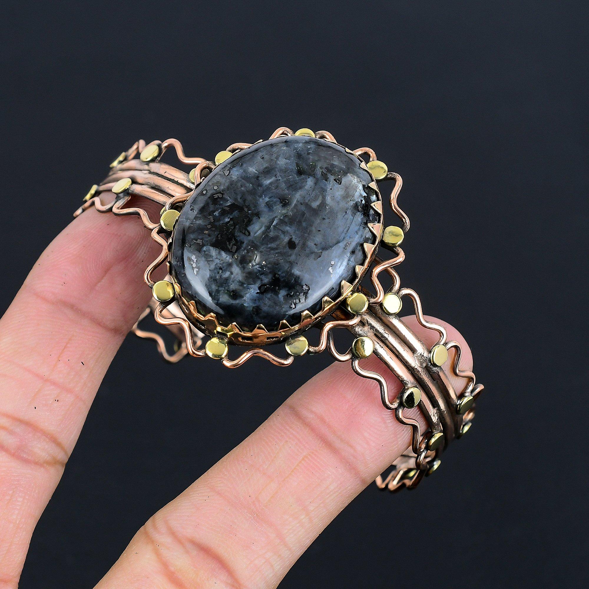 

Браслет из лабрадорита, браслет, обмотанный медной проволокой 999 пробы, ювелирное изделие с драгоценным камнем, браслет ручной работы, удивительное украшение, подарок для нее