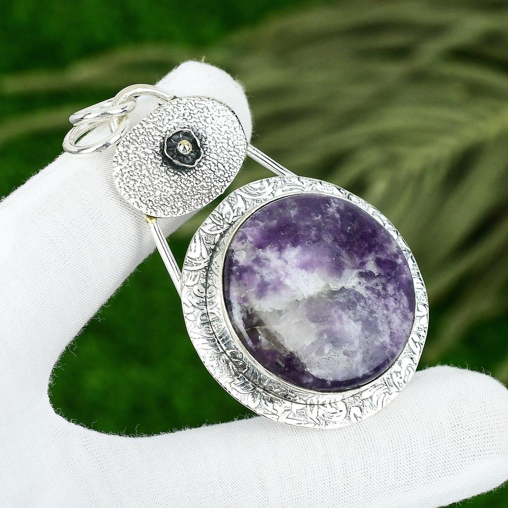 Mothers day Sale Heart Chakra Round Natural Pink Tourmaline Pendant 925 Silver