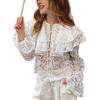 Women S Lace Long Sleeve Double Layer Collar Shirt Elegant Commute