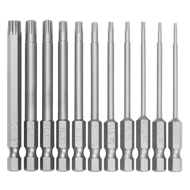 75mm/11Pcs Torx Screwdriver Bit Set 1/4 Inch Hex Shank Tough Torx Star Hex Security Bit Set Professional Magnetic Star S2 Steel