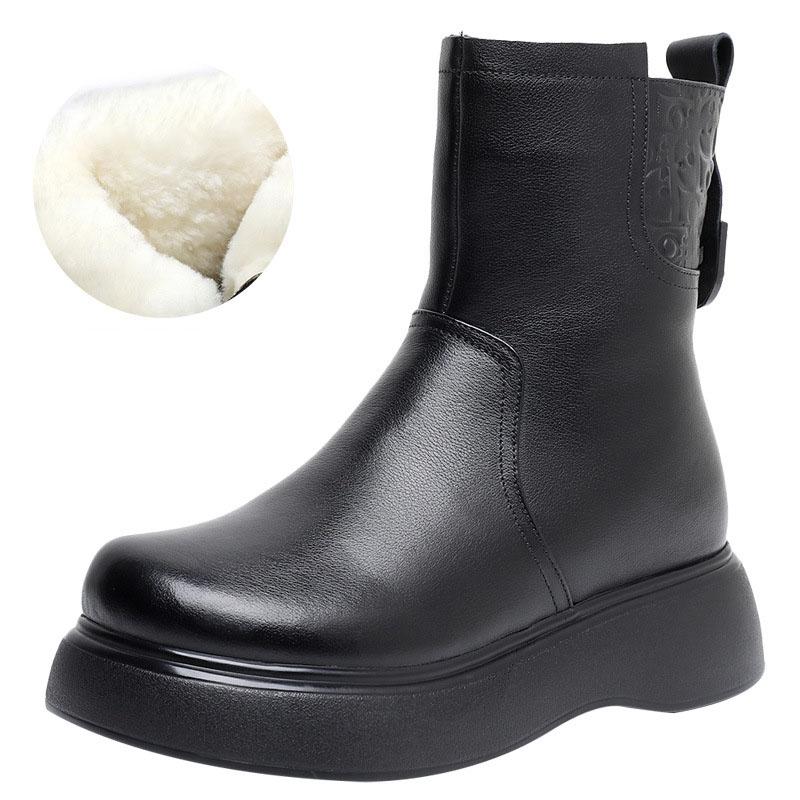 Fashion GKTINOO 2024 Women Snow Boots 100% Genuine Leather Natural Wool Fur Platform Mid Calf Boots For Women Winter Warm Shoes