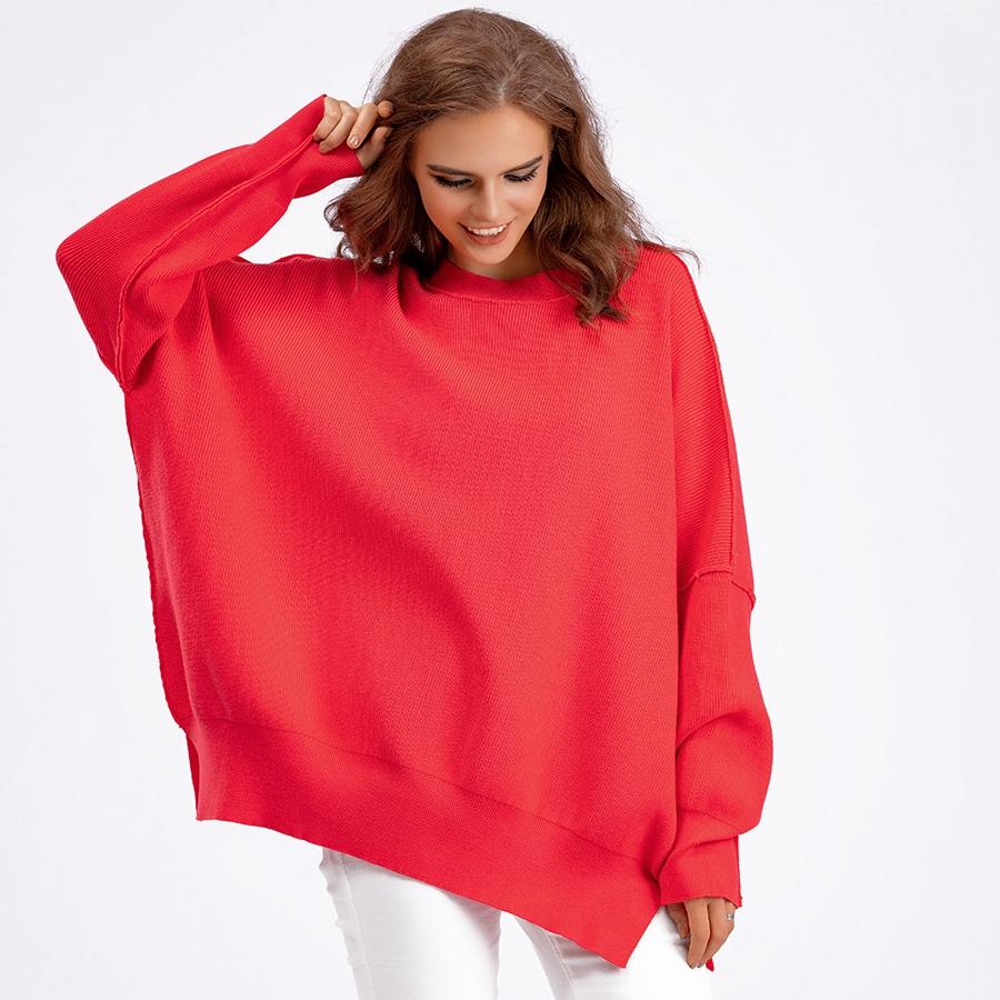 Frauen Herbst Winter Pullover Pullover Oansatz Volle Hülse Lose Oversize Strickwaren Dicke Einfarbig