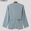 INCERUN Men Collarless Long Sleeve Button Adjustable Front Cross Blazer Coats