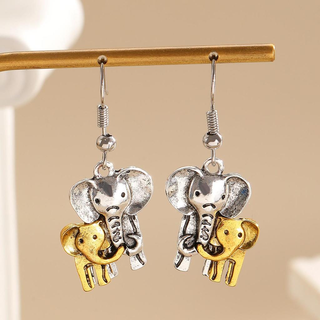 Cross-border Fashion Elephant Mother and Baby Alloy Earrings for Daily Commute