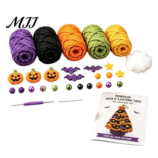 Kit all'uncinetto per Albero di Halloween con Motivi Fantasma e Zucca, Kit Artigianale Gatto Nero Strega Fai-da-te per Cappello, Decorazione per la Casa delle Feste, Forniture per Regali Fatti a Mano con Strumenti