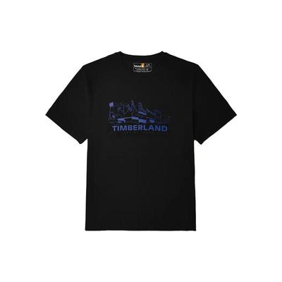 Timberland Buchstabenmuster bedrucktes bequemes lässiges Rundhals Kurzarm-T-Shirt Unisex Oberteile Schwarz A27YF-001