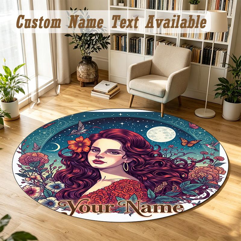 Round Rug Custom NameLana Del Rey Pattern Non Slip Carpet Home Floor Decor