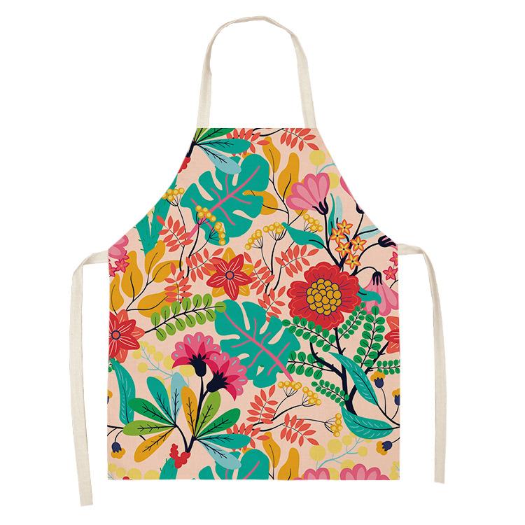 unframed Creative Plant Priinting Women Kitchen Aprons Cooking oil-proof Cotton Linen Antifouling Chef Apron 55x68cm