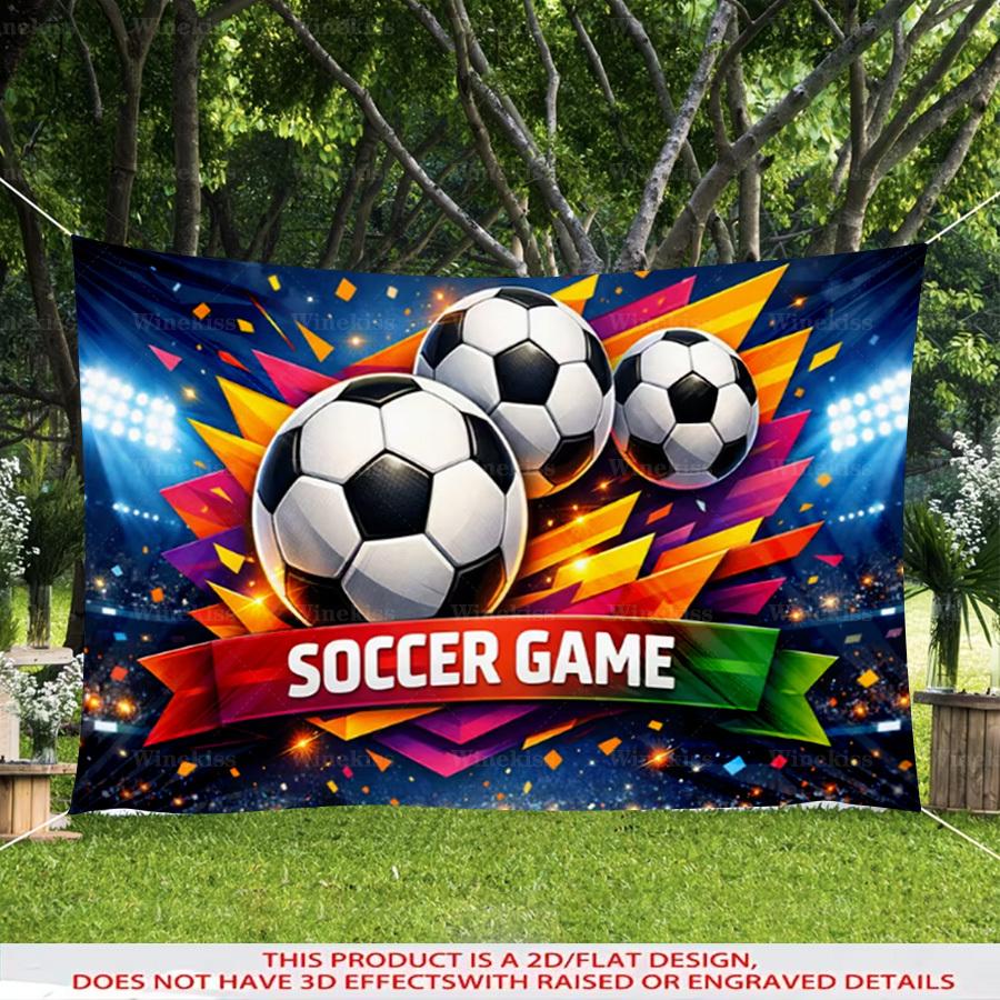 1pc 2D Flat Soccer Theme Decorative Banner Soccer Party Backdrop Indoor Outdoor Garden Patio Holiday Celebration Party Decor Photo Booth