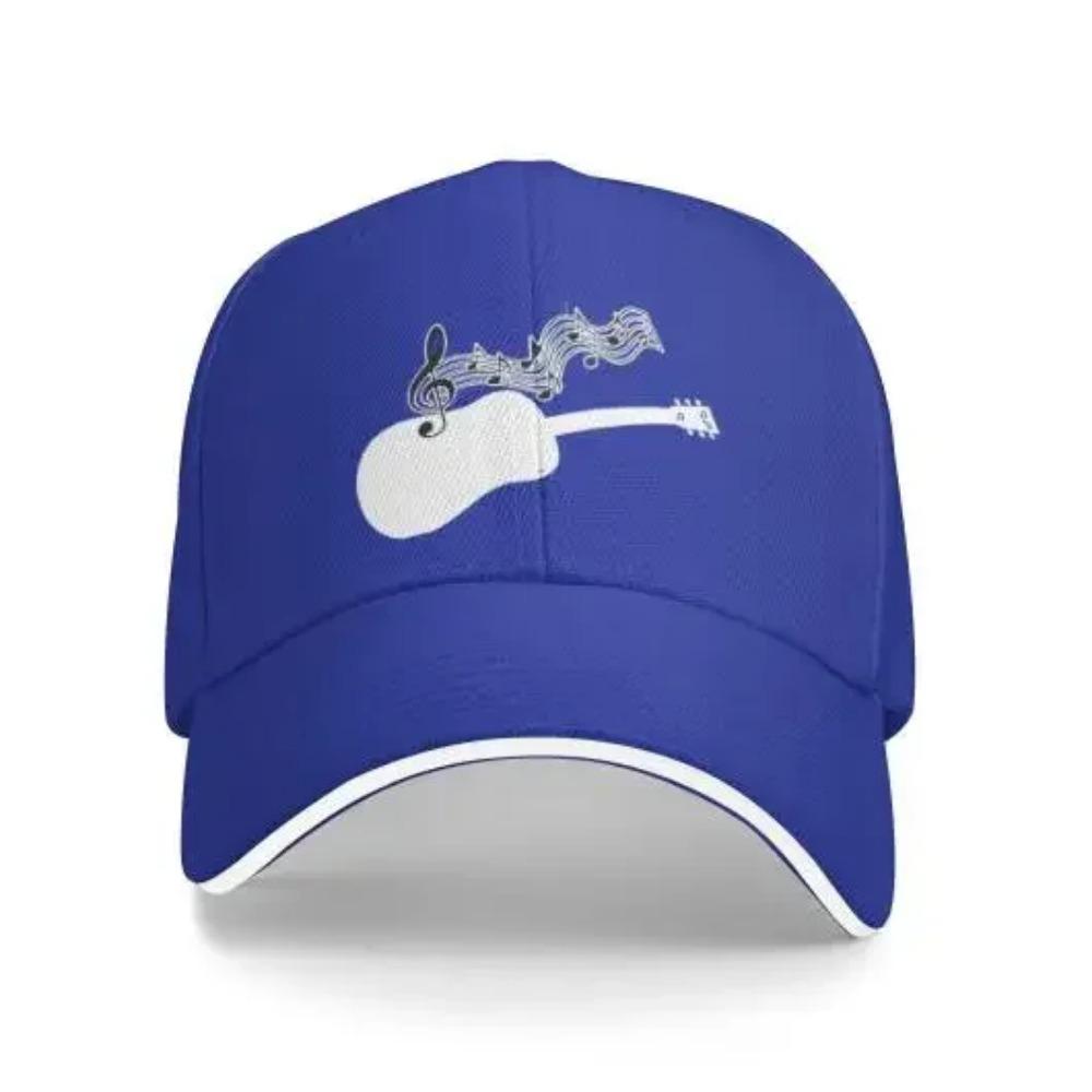 Mens Womens Adjustable Baseball Cap with Acoustic Guitar Musical Notes Pattern Denim Fabric Snapback Classic Hat