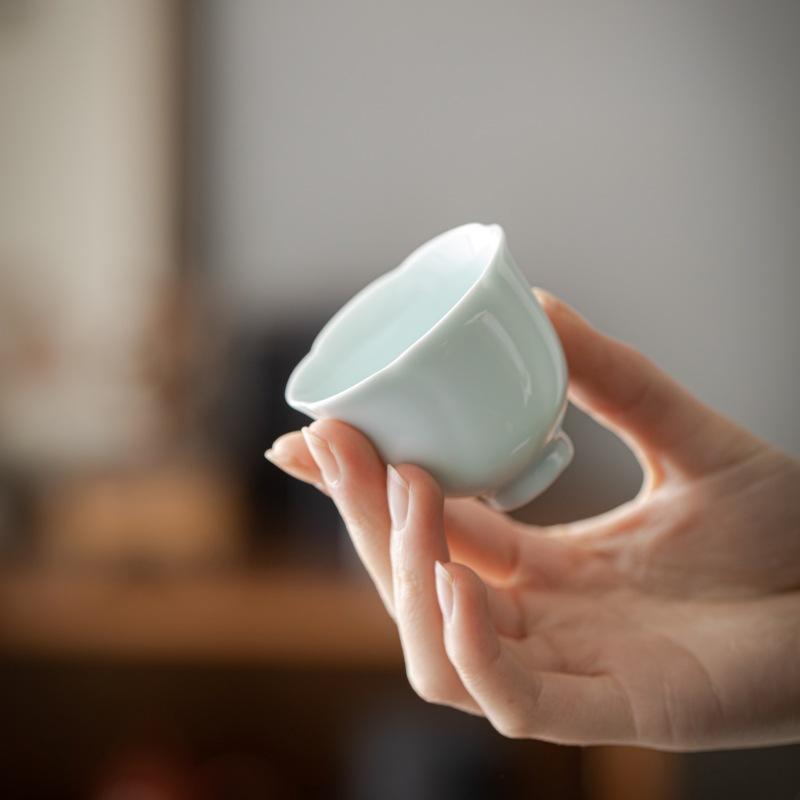 Flower cup ceramic solid color tea cup tea cup single cup thin tire household celadon white porcelain tea literati tea cup
