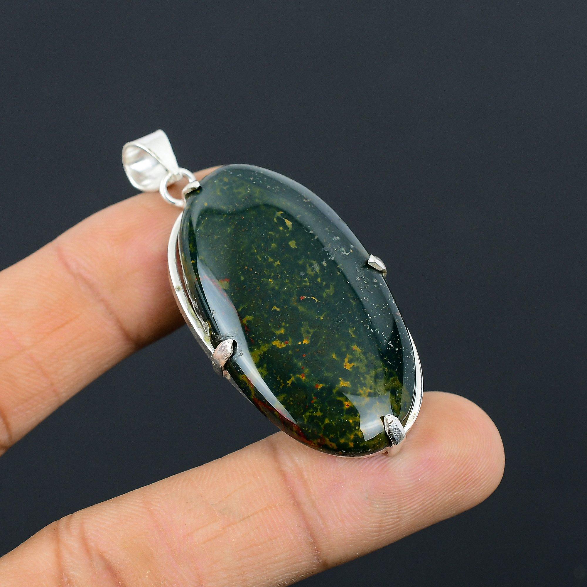 

Bloodstone Stone 925 Silver Handcrafted March Birth Anniversary Pendant Jewelry