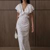European and American Women's Clothing Spring and Summer New Small Fresh and Sweet V-neck Lotus Leaf Edge Slim Long Dress