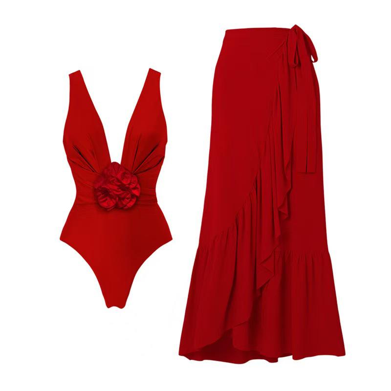 Nuovo Costume da Bagno Intero Sexy 2025 con Fiori 3D e Gonna a Rete Modellante per la Pancia