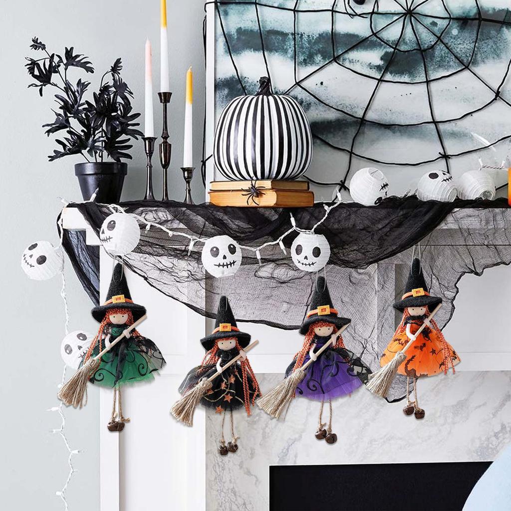 Witch Doll for Good Luck Halloween Pendant Collectible Figurine Hanging Ornaments for Kitchen Haunted House Outdoor