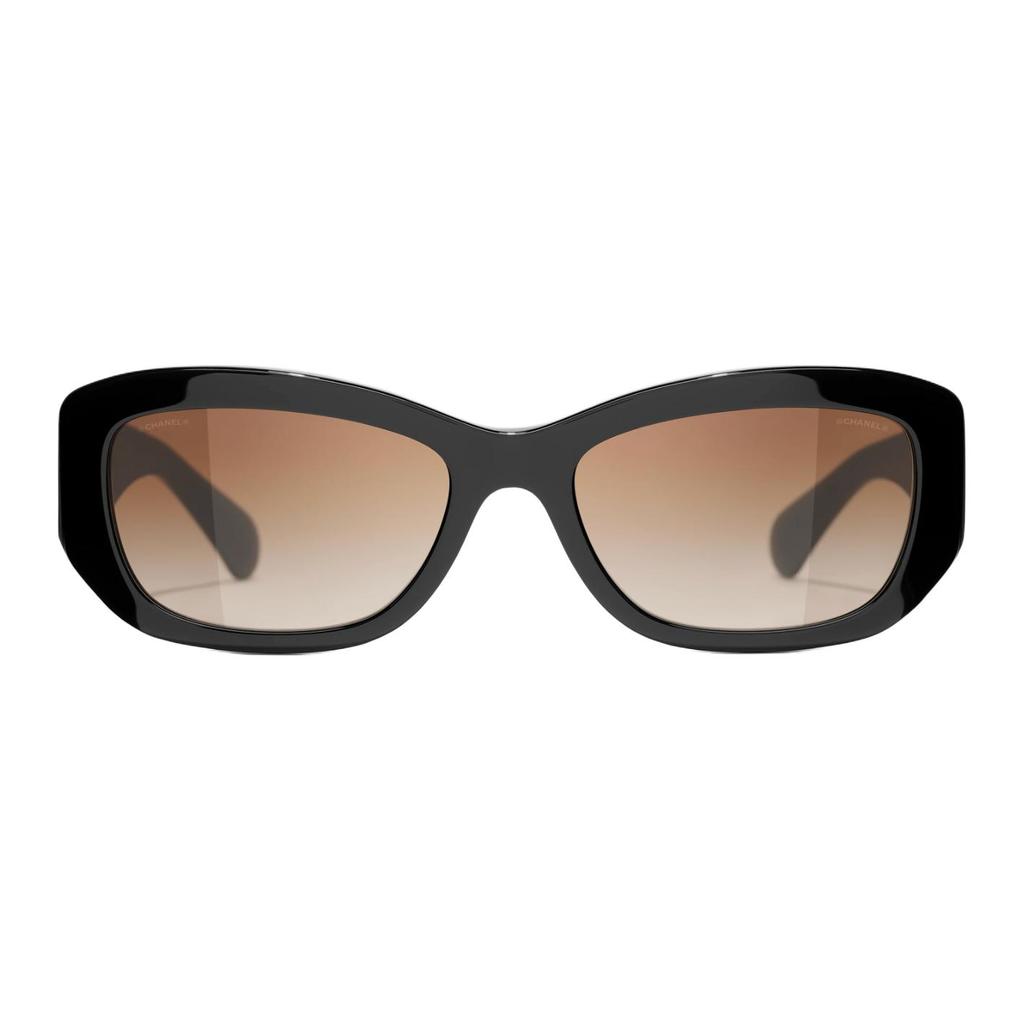 Chanel Logo Arm Oval Sunglasses Unisex Sunglasses Black CH5493A-C622S5