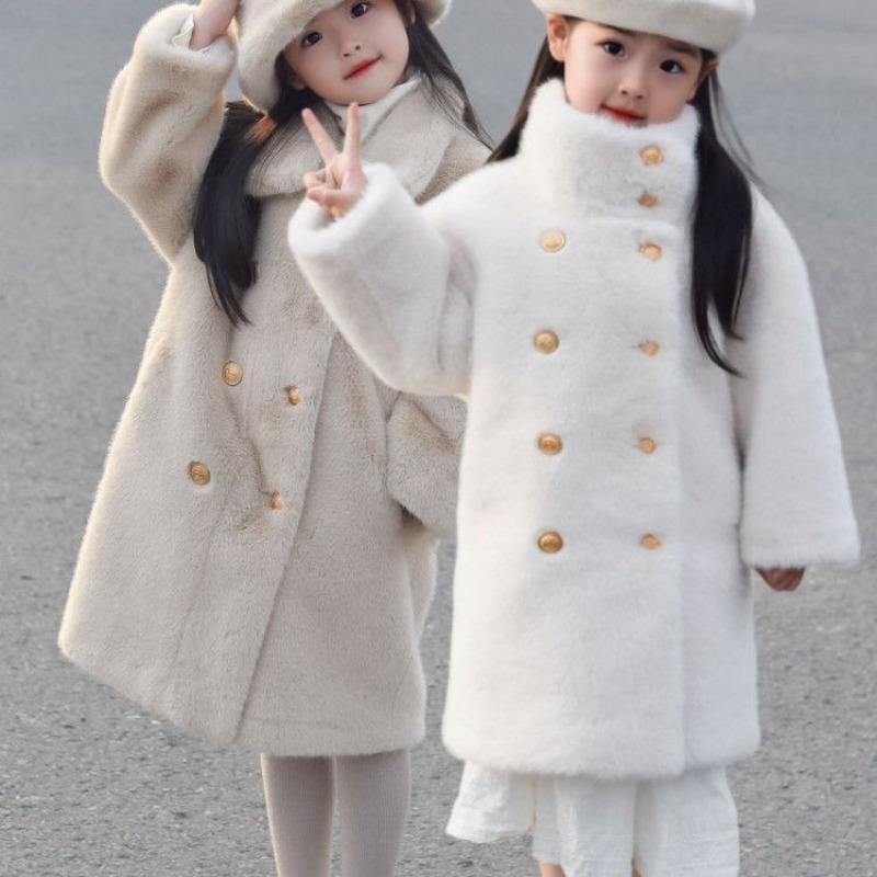 Children's Mid-Length Fur Coat: Winter Girls' Thick Mink Insulated Fur-Lined Coat