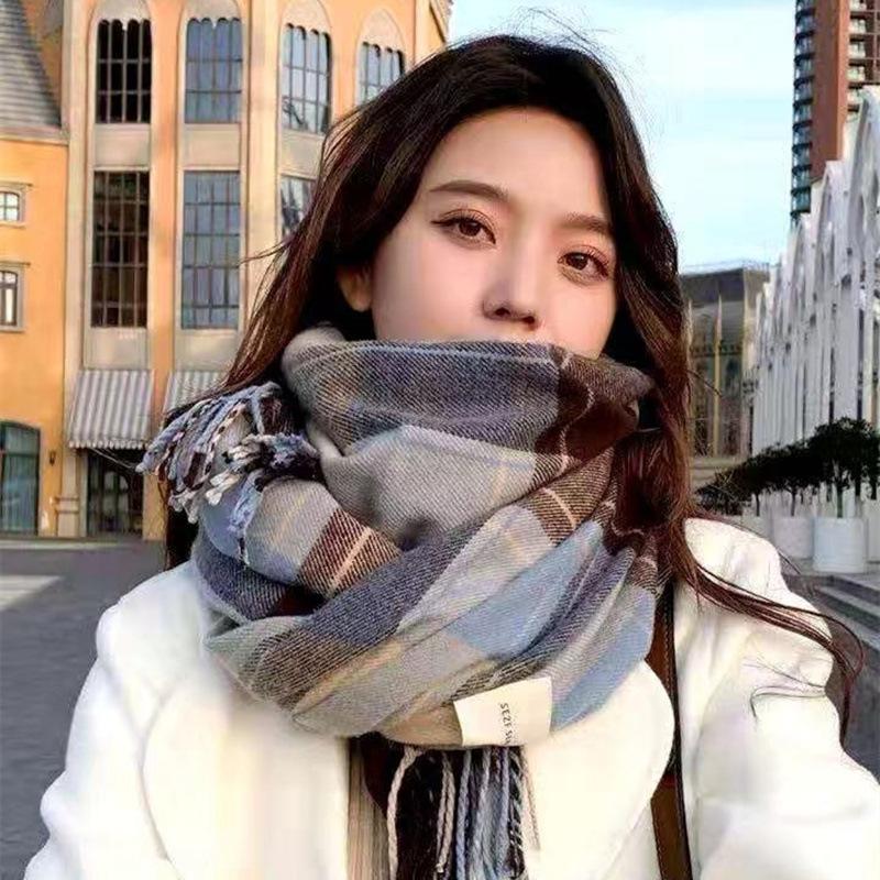 

Double-sided plaid scarf Warm retro Christmas scarf Women s autumn and winter imitation cashmere 200