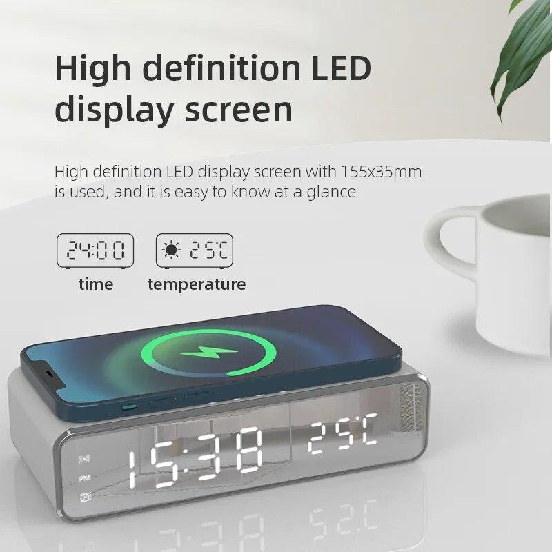 Bezdrátová nabíječka Časový budík LED Digitální teploměr Sluchátka Telefon Nabíječky Rychle nabíjecí dokovací stanice pro iPhone Samsung