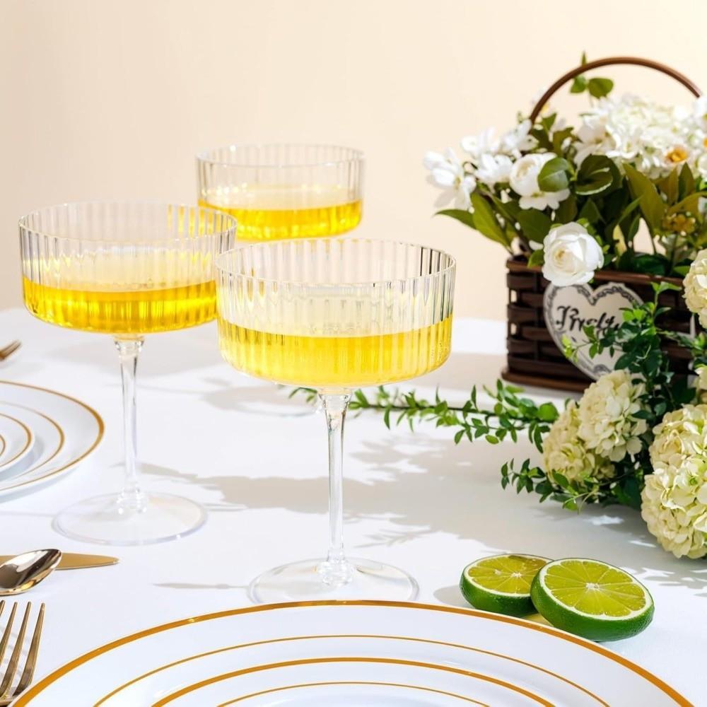 Plastic Martini Glasses Detachable Transparent Champagne Glass Champagne Tower Disposable Ribbed Martini Glasses