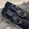 Layered Wide Belt with Rivets Embossed Wrap Buckles Fashion Waistband