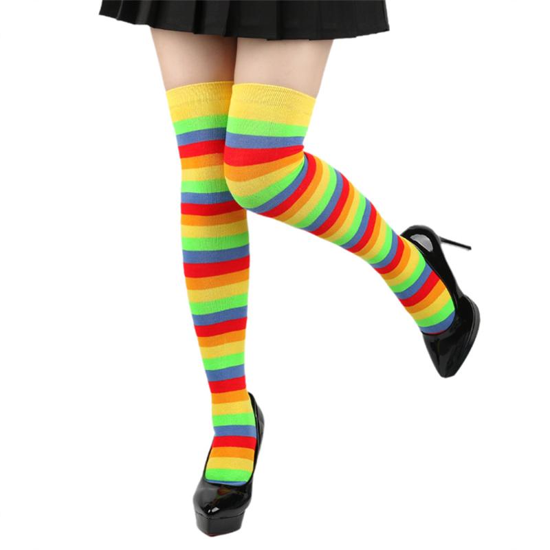 Rainbow Striped Long Tube Socks Over-the-Knee Socks Women Festival Party Costume Accessories Performance Dance Colorful Striped Socks Wholesale