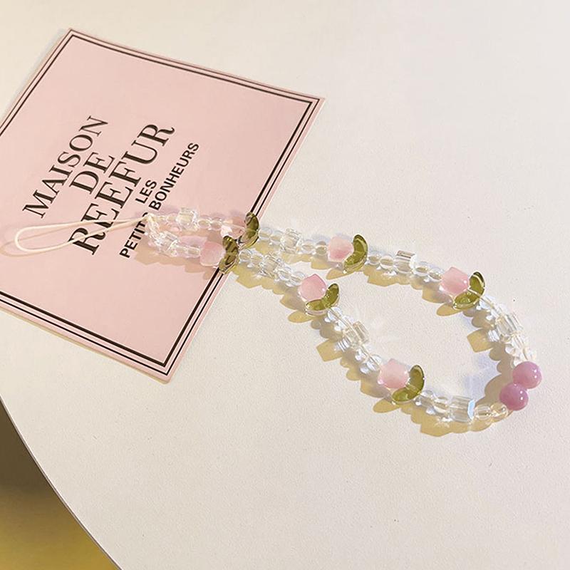 Einfache Tulpenblume Perlen Handykette Lanyard Neuer Schmuck Für Frauen Party Geschenk Kristall Anhänger Handyhülle Kordel