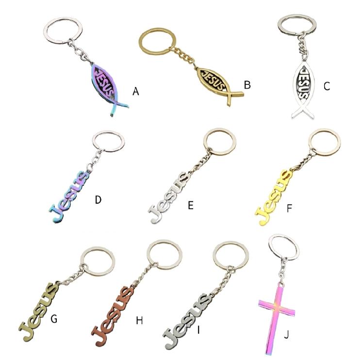 Fashionable Metal Letter/Fish/Crosses Pendant Key Rings Charm for Trendsetters