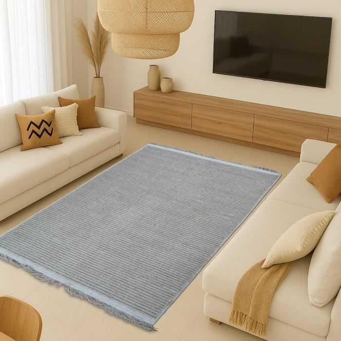 Tapis en jute naturel artisanal beige avec franges 120x160