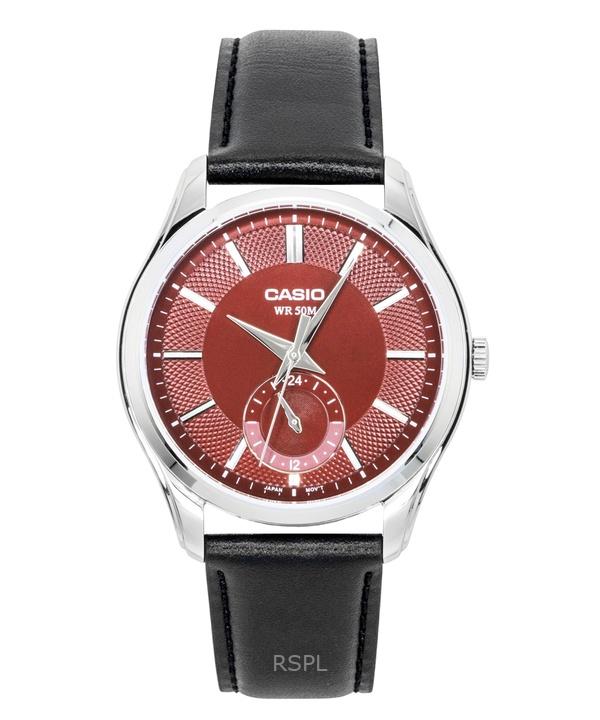 Casio Men's Red Analog Leather Strap Dial Quartz Mtp-B315l-4Av Watch
