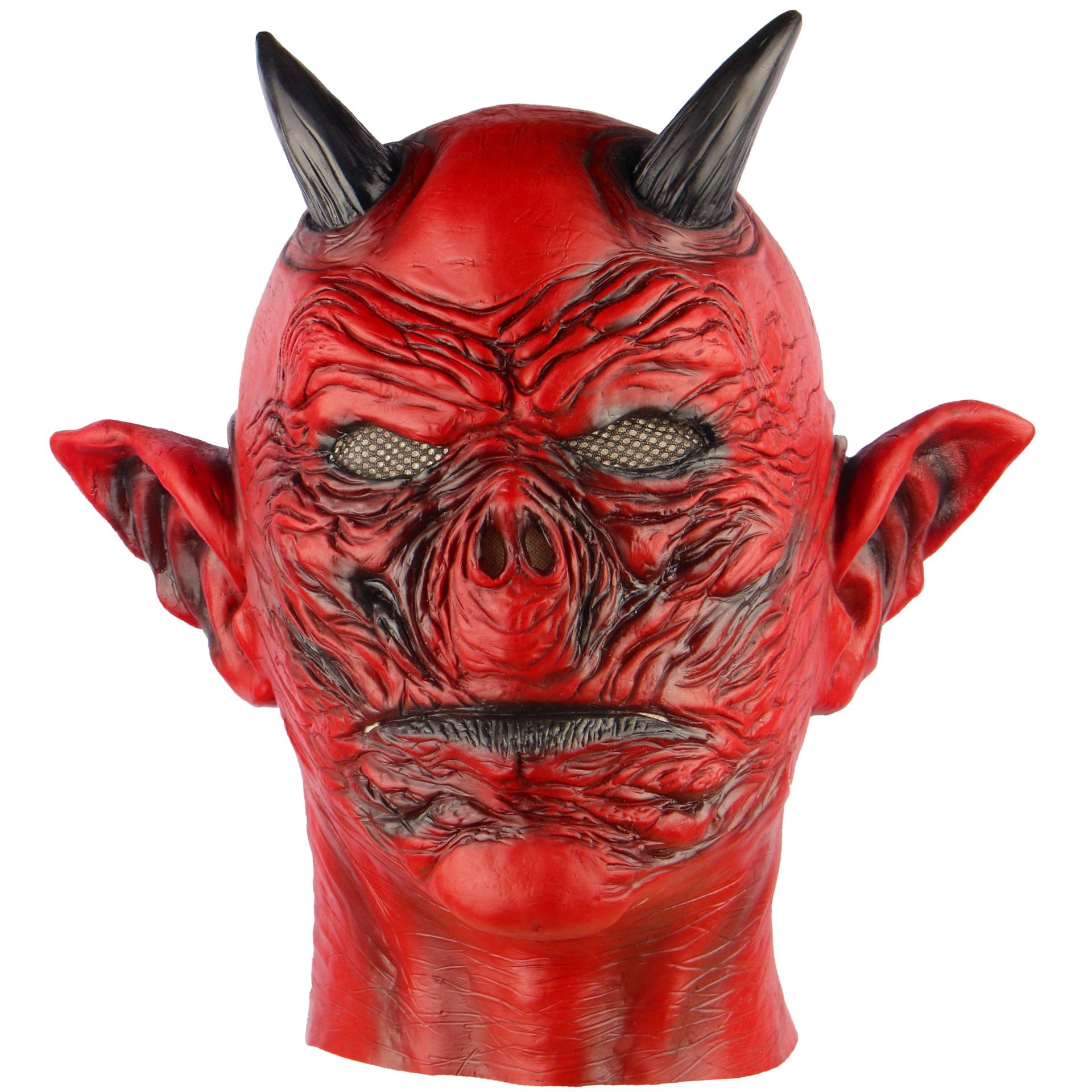 Horror Masks for Halloween COS Red Devil Gargoyle Horned Full-Face Latex Mask Gargoyle(Red)
