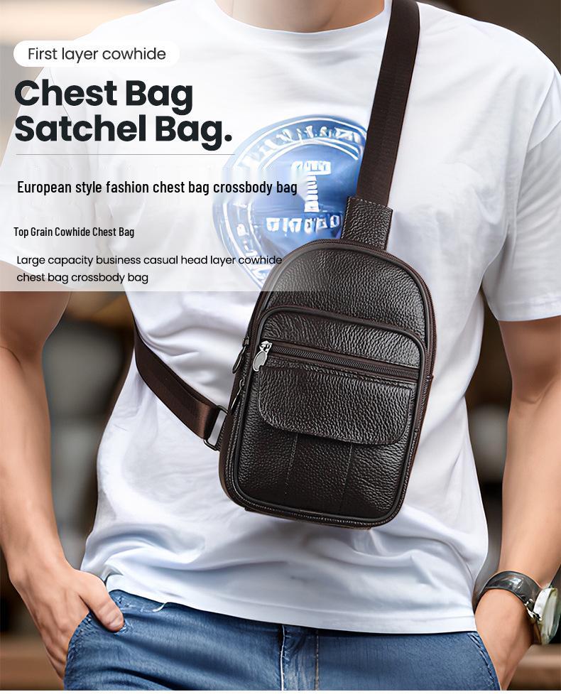 2024 Men's Genuine Leather Crossbody Chest Bag - Top Layer Cowhide for Outdoors & Business