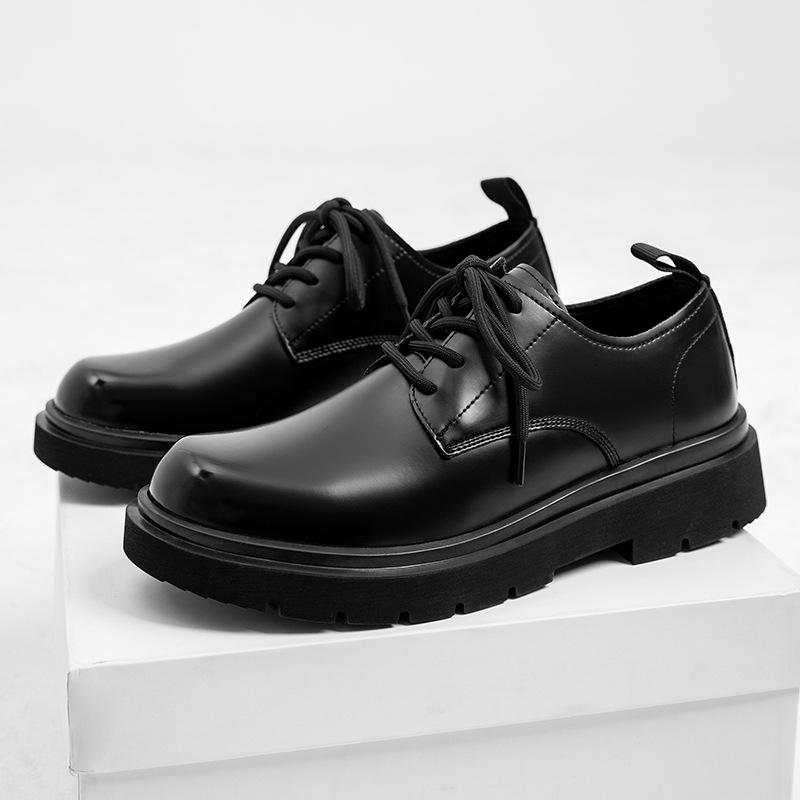 Autumn Derby Shoes Men's Low Top Martin Boots Round Head Big Head Shoes Black Tooling Shoes Platform Casual Leather Shoes