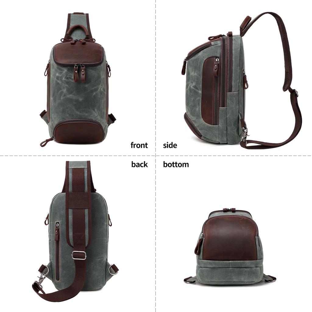 Vintage Canvas Zip Chest Bag Waterproof Men'S Crossbody Vintage Shoulder Bag Custom Men'S Unisex Crossbody Bag
