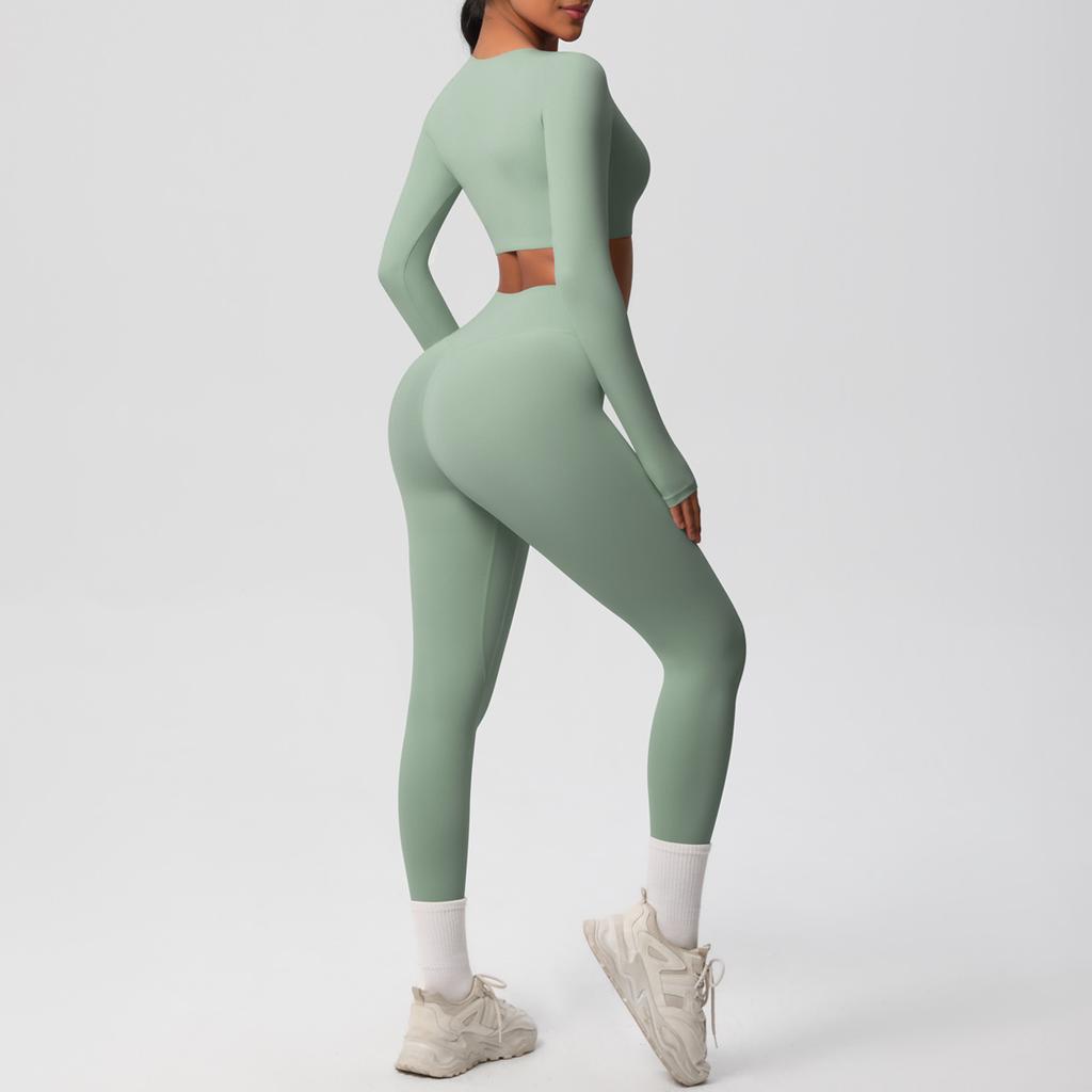 Solid Color Double-sided Nylon Brushed Nude Tight Fitting Sports Yoga Suit Set, Running And Fitness Two-piece Set