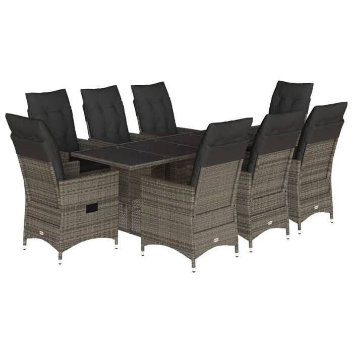 VidaXL 9-piece Garden Dining Set Grey Cushions Wicker 3276745