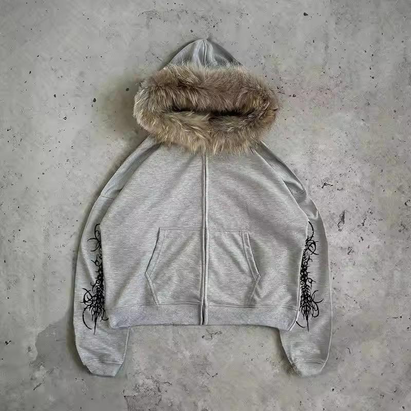 Neuer Unisex-Plüsch-Kapuzenpullover mit Reißverschluss und Schirm im europäischen und amerikanischen Streetstyle