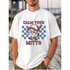 European Size Men's Pure - Polyester White T - Shirt: "Calm Your Mitts" Baseball Character Design