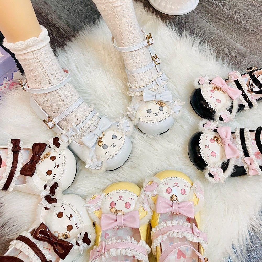 Originale niedliche Hasenpuppe niedliche Lolita-Schuhe niedriger Absatz runde Spitze Schleife Lolita JK Ballerinas