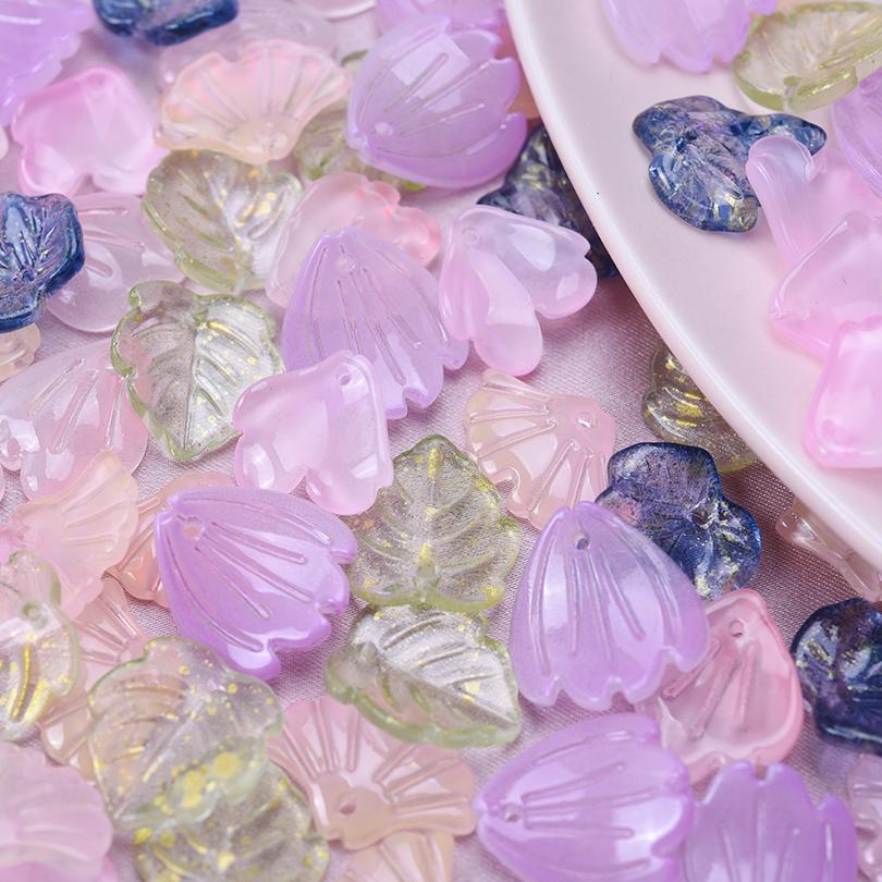 50pcs Mix Glass Shell Ginkgo Leaf Glans Dorsal Lobe Glass Charms For Jewelry Making Supplies Plant Accessories Handmade Pendant