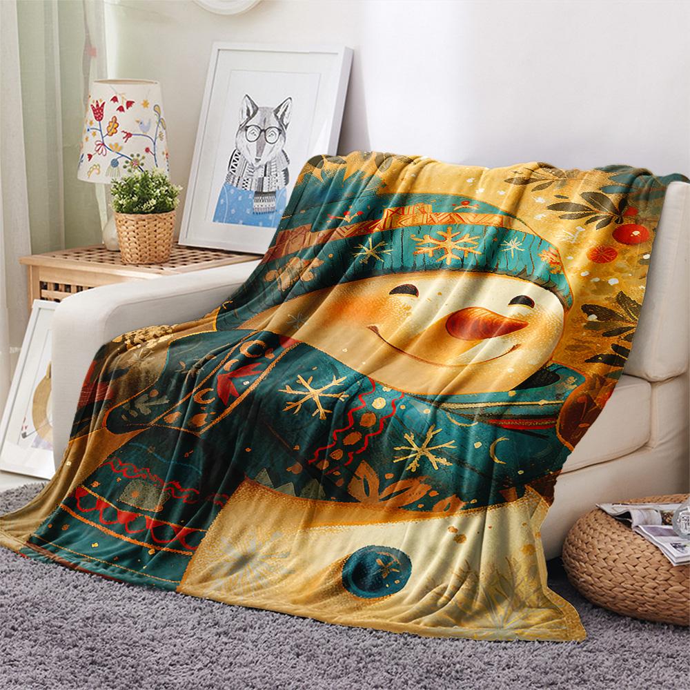 Snowman Print Flannel Blanket, High Quality Comfortable for All Seasons, Home Decor, Warmth and Comfort, Perfect for Christmas Gifts