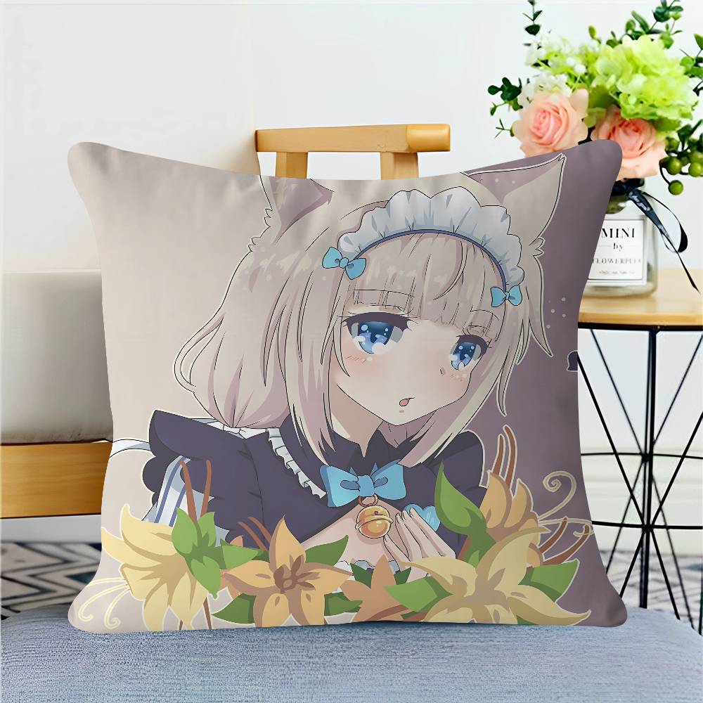 Nekopara-Ваниль Аниме Офисная Подушка Наволочка Подушка для Автомобиля Чехол 45X45СМ Поясничная Наволочка Наволочка для Диванной Подушки 12x12Inch