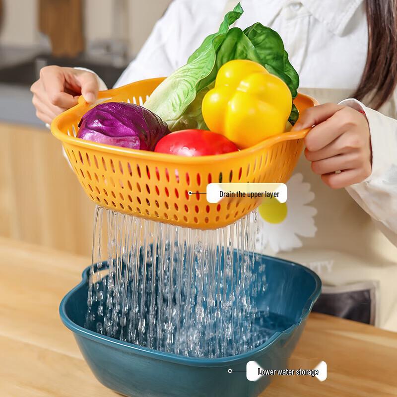 Huihuang Double-Layer Plastic Vegetable & Fruit Washing Basket