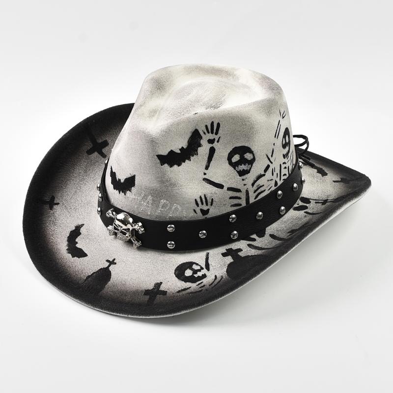 

Halloween Skull Print Jazz hat Party Props Dress Up Hat Men Cosplay Costume Accessories One Size
